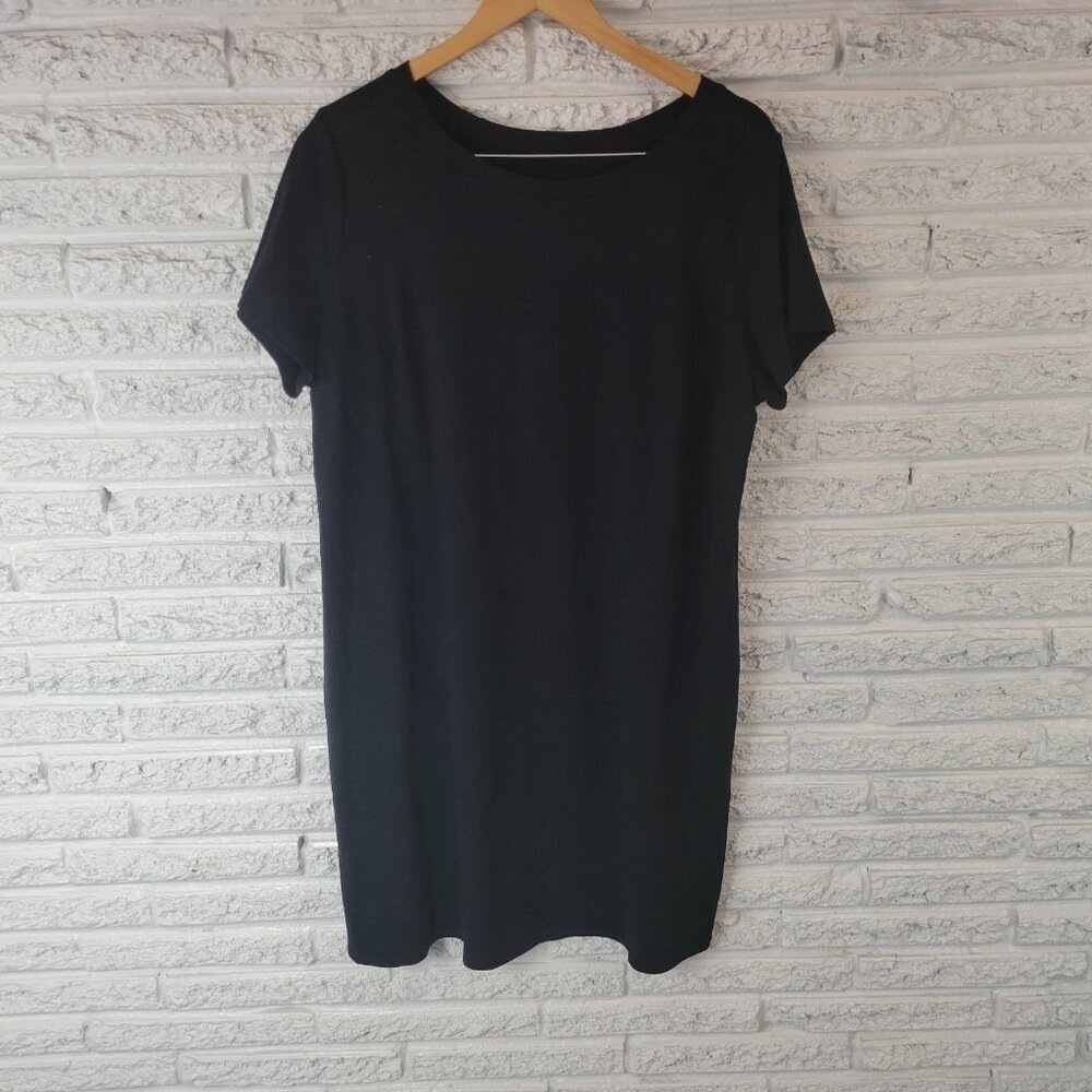 Ava & Viv 1X Black Cotton T-Shirt Dress Plus Size Short Sleeve Crew Neck BLA27E